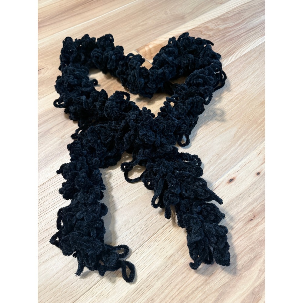 Handmade Curly Scarf Black Chenille Loopy Ruffle Boa Long 60in Whimsigoth